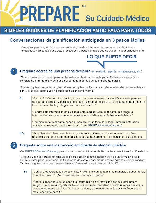 Simple Guiones para Planificación Anticipada de la Atención Médica simples para todos